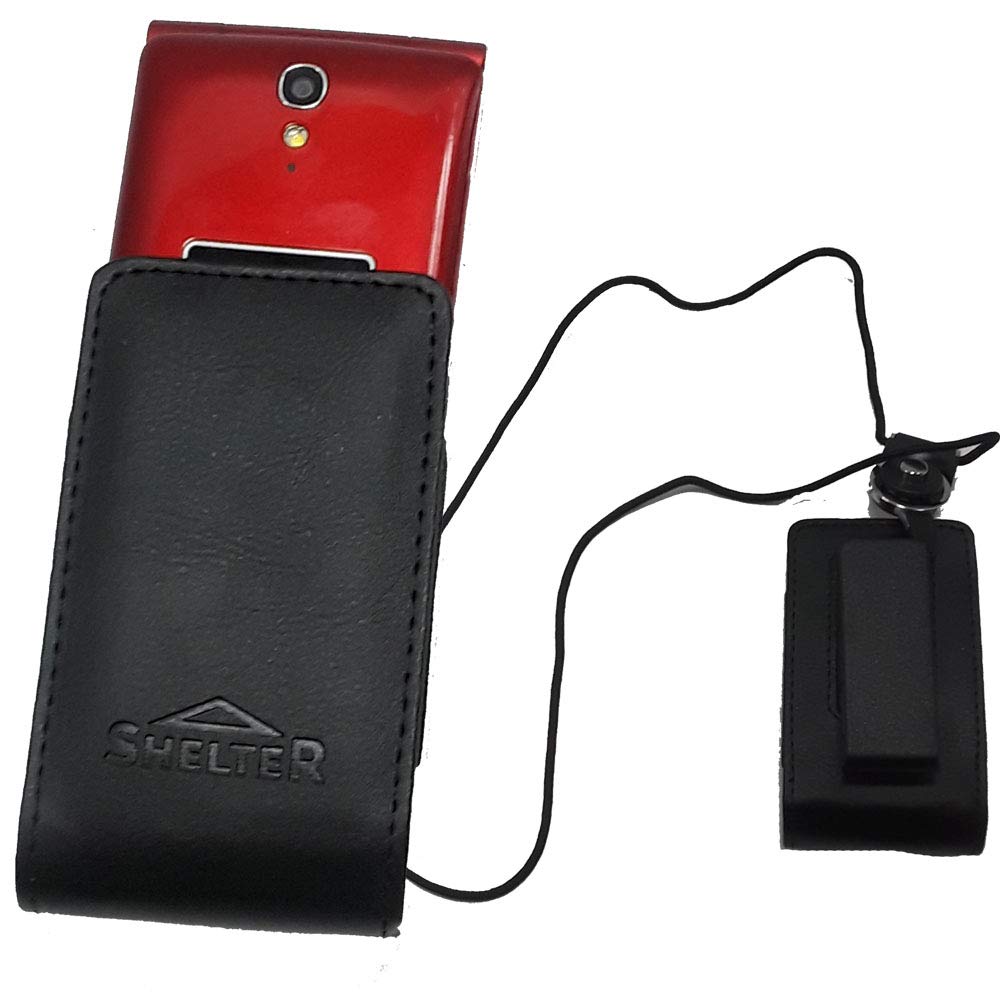 Around The Neck Hanging Lanyard Open Top Black and Red Case fits Samsung Convoy 4