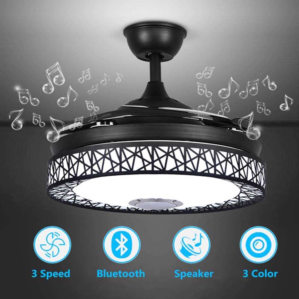 Fandian 42in Modern Smart Ceiling Fan with Lights Bluetooth Speaker Chandelier Lighting Fixtures, Remote Control, Retractable Blades, 3 Light Colors