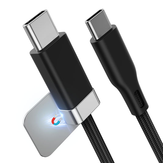 Magtame USB C to USB C Cable, 3.3FT StayCable with Anti-Drop Magnetic Holder, Braid 60W Type C Fast Charging Cord for Bedside/Car, Compatible