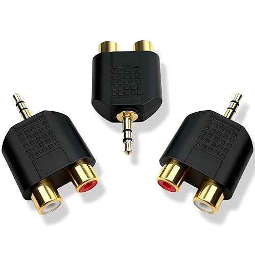 Brvlsoc 3.5mm TRS to Dual RCA Female Adapter (3-Pack) - Stereo Male to Dual RCA Female Audio Splitter for Smartphones, Speakers & Home Theater