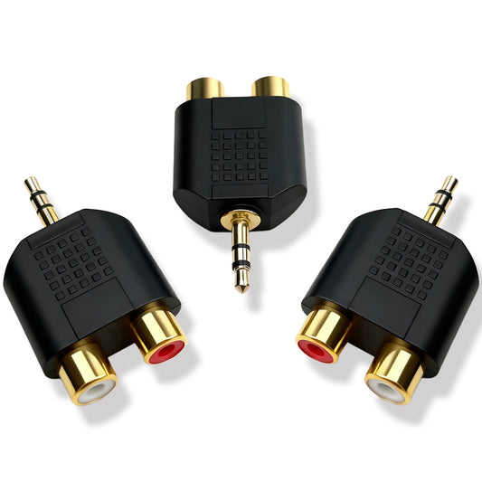 Brvlsoc 3.5mm TRS to Dual RCA Female Adapter (3-Pack) - Stereo Male to Dual RCA Female Audio Splitter for Smartphones, Speakers & Home Theater