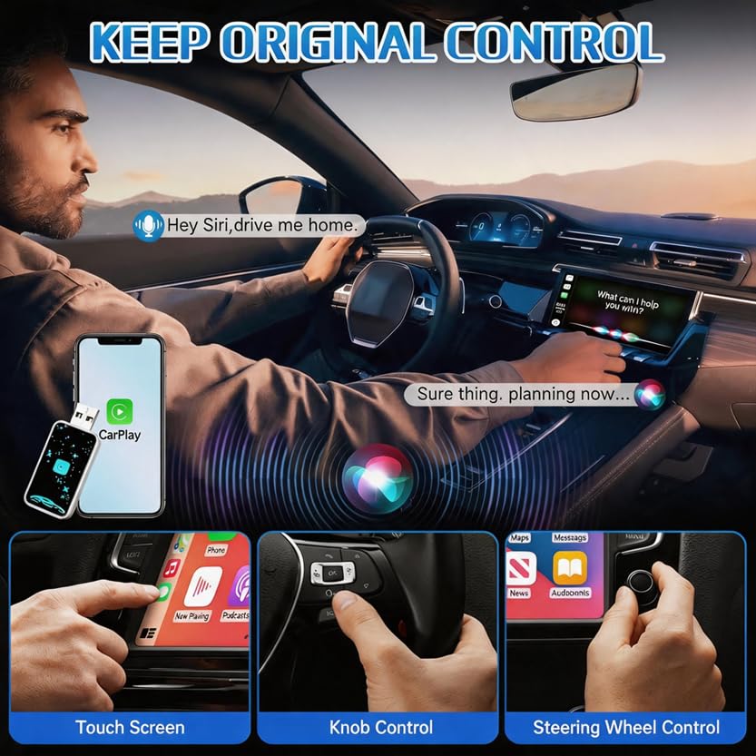 Mini Wireless Carplay Adapter for Apple for iPhone, 2026 Upgraded Convert Wired to Wireless Car Play Adapter,Fast Auto-Connect & No Latency