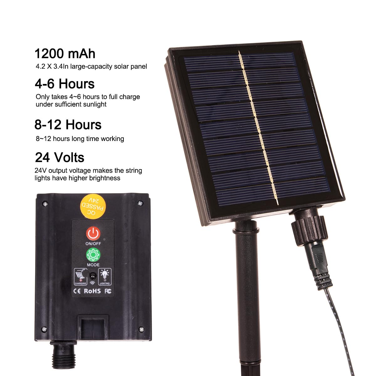 RESNICE 66FT Solar Outdoor String Lights Long 200 LED with USB Charging & Remote & Memory Solar Powered Christmas Tree Lights Waterproof for Outside
