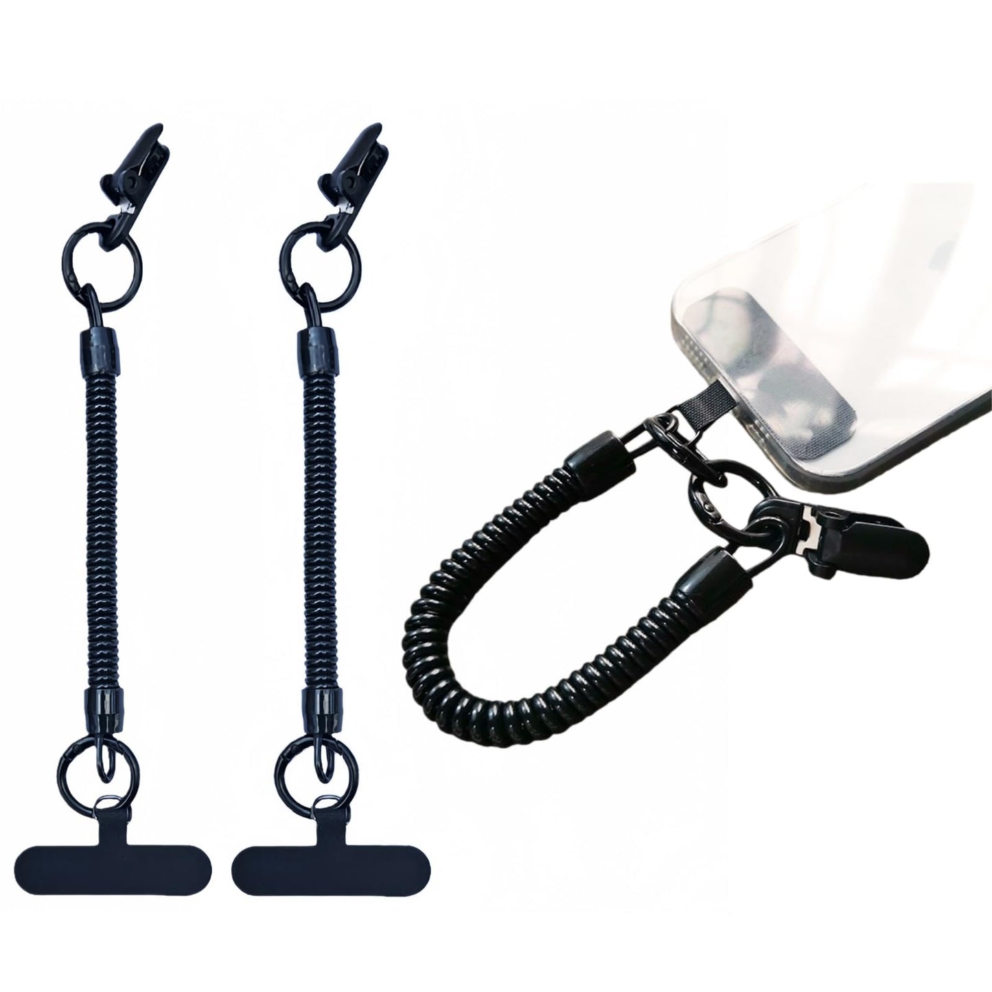 ZFNEAM]2PCS Retractable Phone Lanyard with Heavy-Duty Clip Outdoor Compatible with Pixel Most Smartphones (2*Black+Tab)