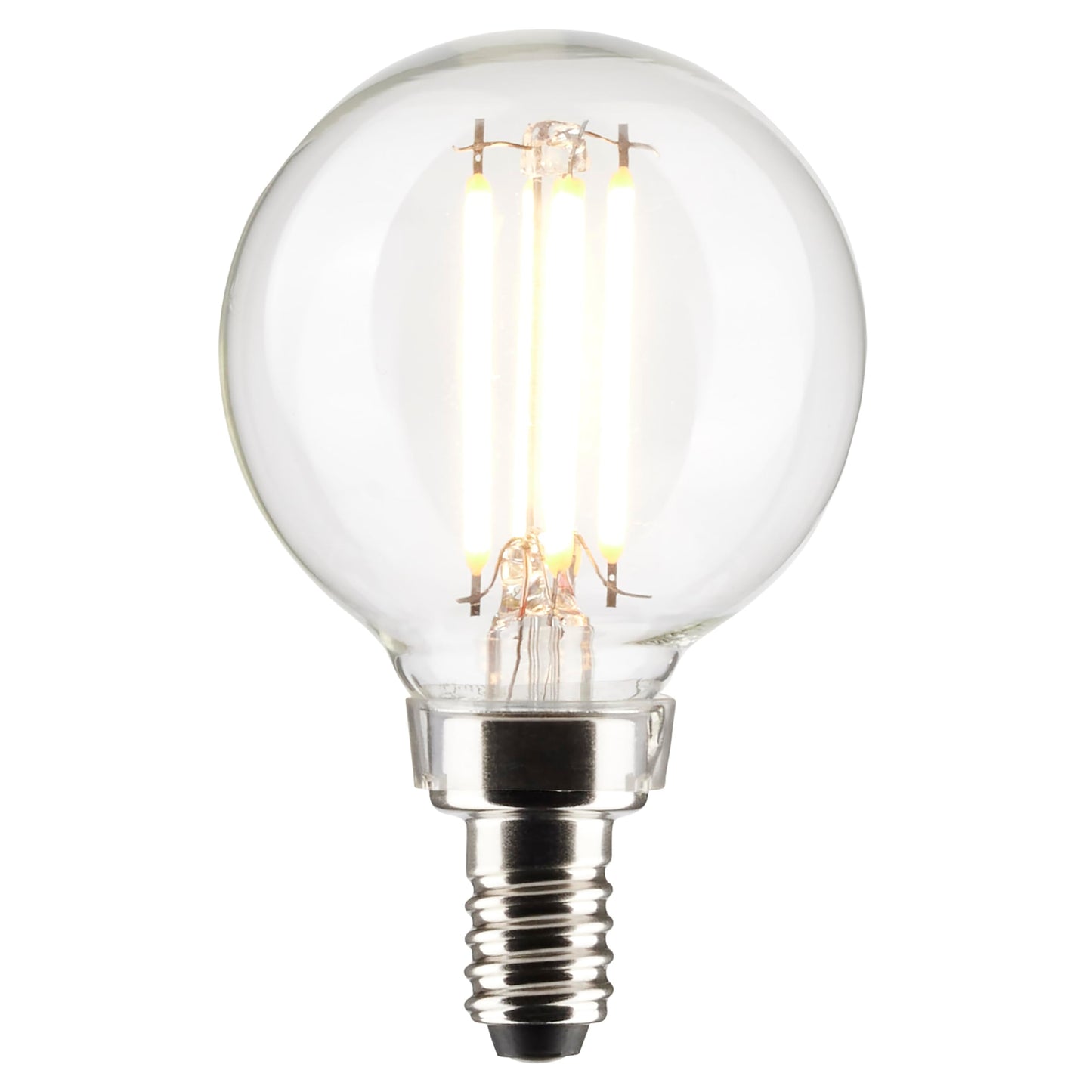 Satco S21813 5.5 Watt G16.5 LED Bulb, Clear, Candelabra Base, 2700K, 500 Lumens, 120 Volt, 2-Pack