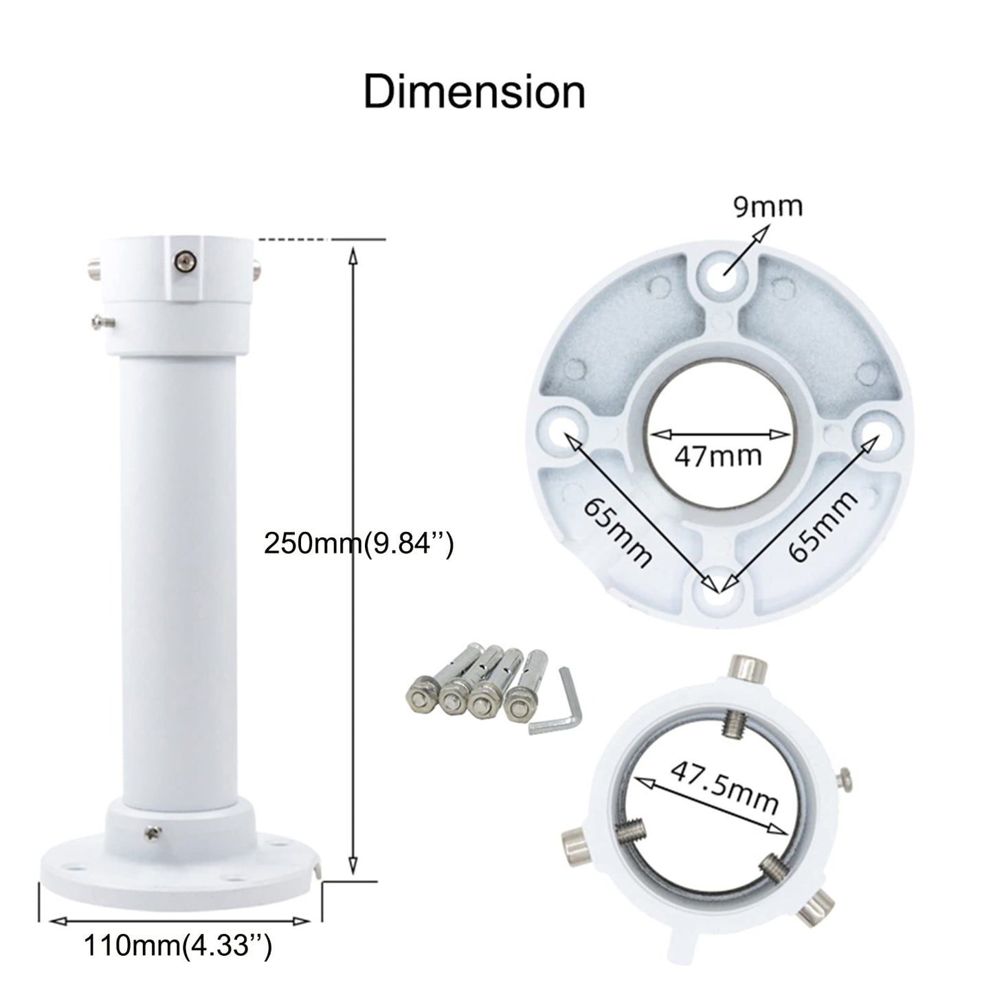 V-Fiabilidad 10" 25cm CCTV Camera Ceiling Mount Bracket, Surveillance Ceiling Mounting Bracket Aluminum Alloy for Security Camera Hikvision Dahua