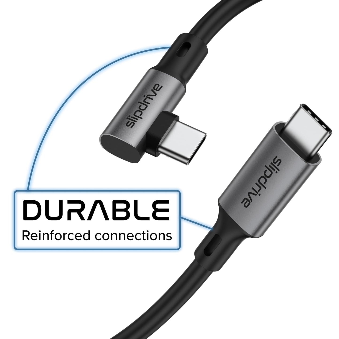 Slipdrive Short USB C to USB C 3.2 Gen 2 (12 in.) - 20Gbps, SSD HDD Hard Drive Cable - Right Angle High Speed Data Transfer 4K Video Output 90 Degree