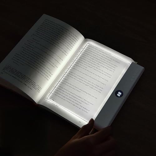 Book Light, Rechargeable Clear LED Flat Book Lights for Reading in Bed at Night with Dimmable 3 Colors & Timer, Full Page Panel Plate Lamp, Study