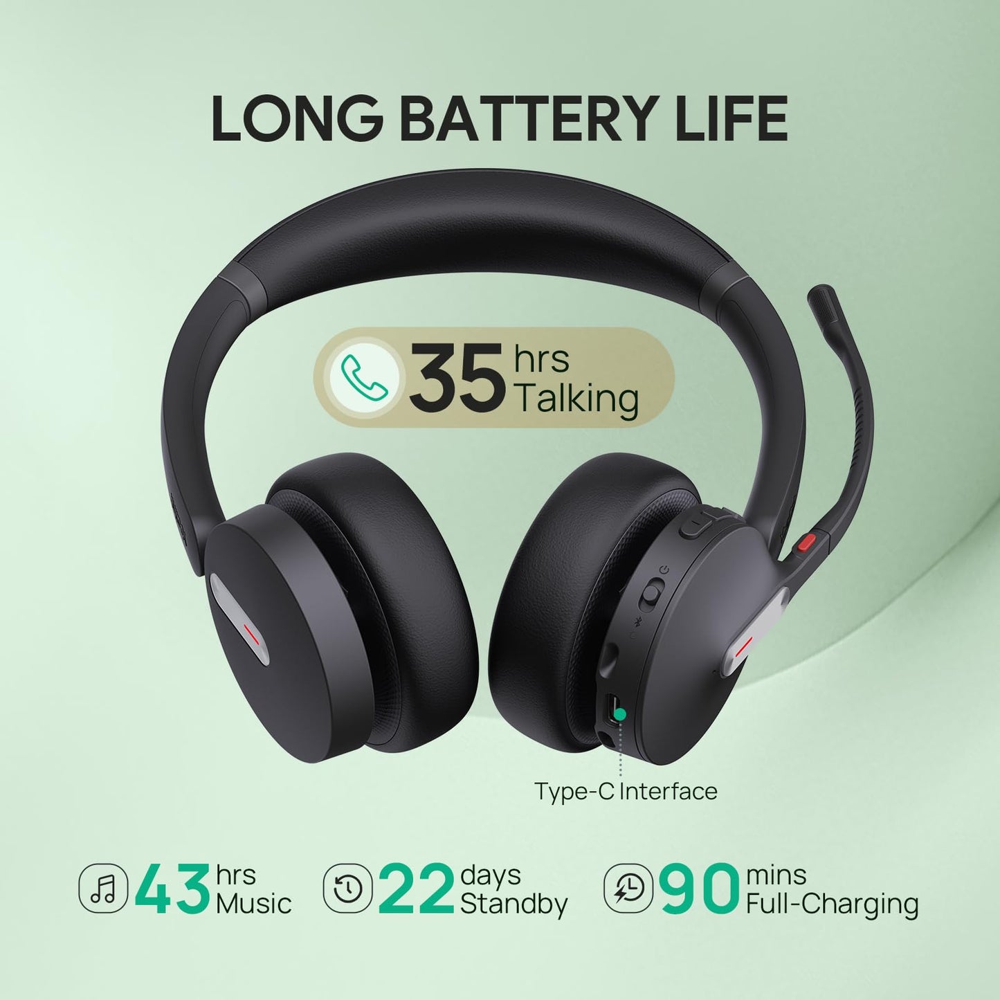 Yealink BH70 Dual Wireless Headset with Mic for Work, Bluetooth Headphone with Teams Certification, up to 35h Talk Time, 147g All-Day Wearing Comfort