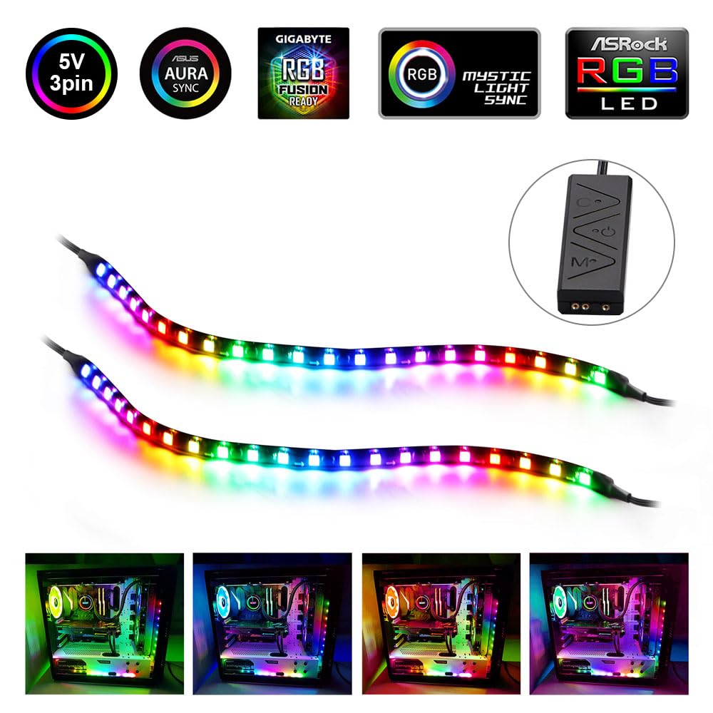 Speclux PC Addressable RGB LED Strip Lights Kit - Magnetic PC Case Lighting, 2PCS 42LEDs ARGB Strip for 5V 3pin RGB Header Motherboard Asus Aura