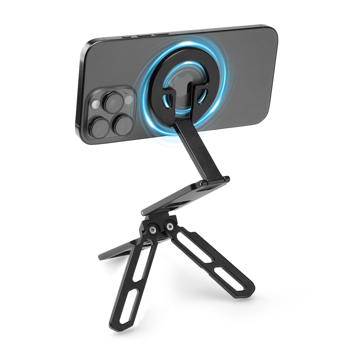 FANAUE Magnetic Tripod Mount - 360° Adjustable Aluminum Stand, Portable Foldable Design, Strong Magnetic Compatible Holder for iPhone, iPad