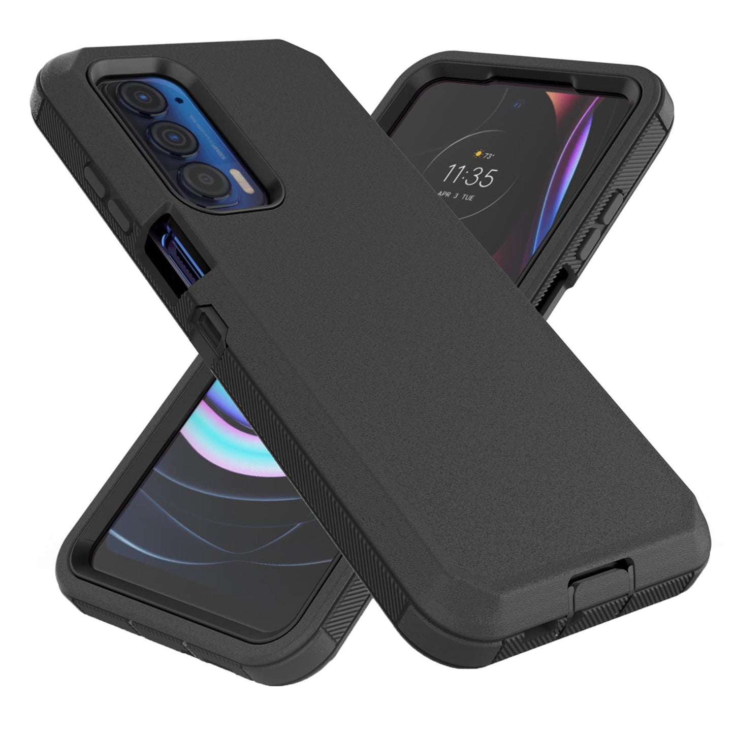 Heavy Duty Protective Case for Motorola Moto Edge 2021/5G UW - Dustproof, Shockproof 3 in 1 Rugged Phone Cover (Black)