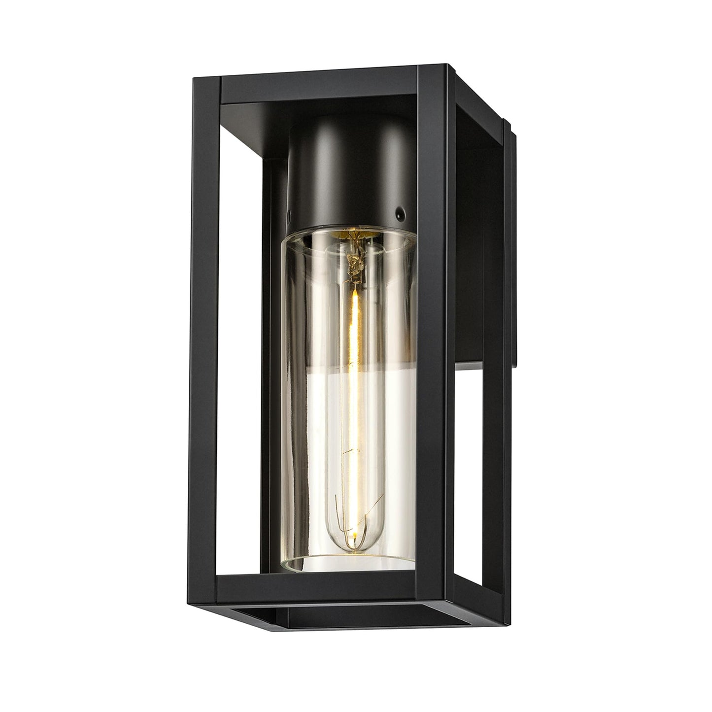 Globe Electric 60000167 1W LED Integrated Solar Powered Outdoor Wall Sconce, Matte Black, Integrated Solar Panel, Clear Glass Shade, 100 Lumens, 3000