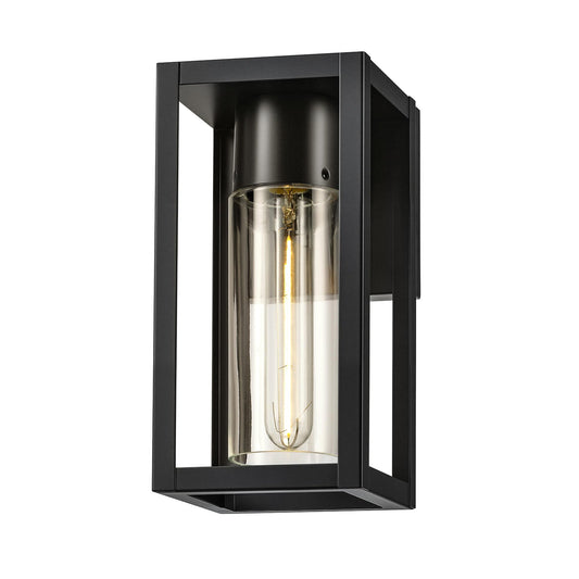 Globe Electric 60000167 1W LED Integrated Solar Powered Outdoor Wall Sconce, Matte Black, Integrated Solar Panel, Clear Glass Shade, 100 Lumens, 3000