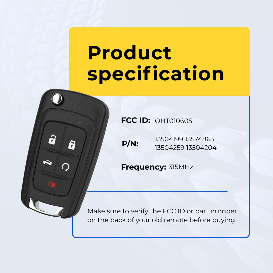 KEYS4LESS Replacement Flip Key Fob for Impala 2017 FCC OHT01060512 Part Number 13504199 13574863 13504259 13504204
