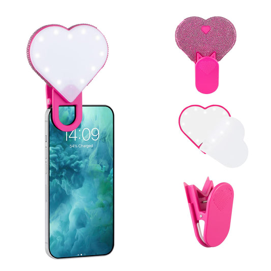 Riki Sweetheart Clip-On LED Makeup Mirror and Selfie Light, Rechargeable with Long-Lasting Battery, CRI 95+ for Phone, Laptop, and iPad, Film