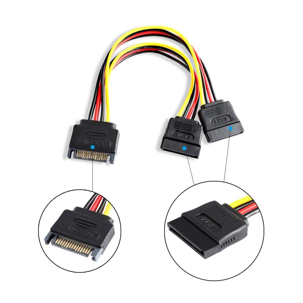 Atneway SATA 15-Pin Power Adapter Cable, SATA 15 Pin Male to SATA 15 Pin Female Power Y-Splitter Extension Cable SATA to SATA Connector (20CM/8inch)