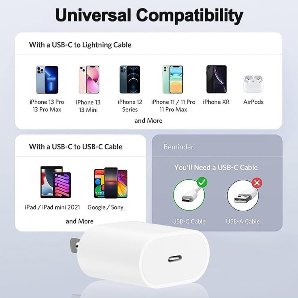 HAODEXING Wall Charger USB C Charger Block USB-C 20W Power Adapter with Fast Charging Function Compatible iPhone 17Pro/17 Pro Max/17