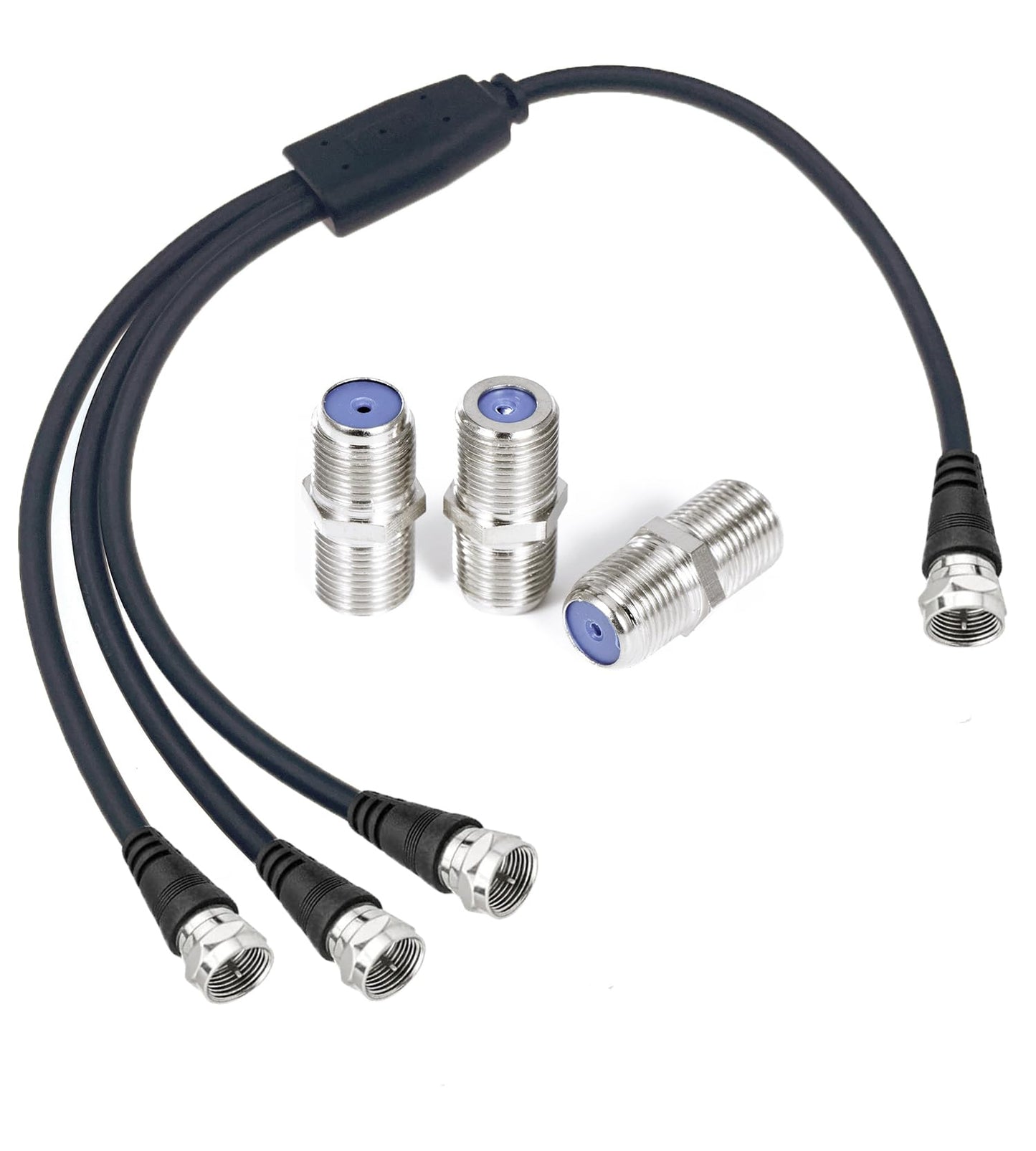 RedYutou F-Type RG6 Adapter 3-Way Internet and TV 75 Ohm Splitter - F Male 1 to 3 F Male Cable 30cm (12 Inches) With F-Type Female Adapter 3pcs