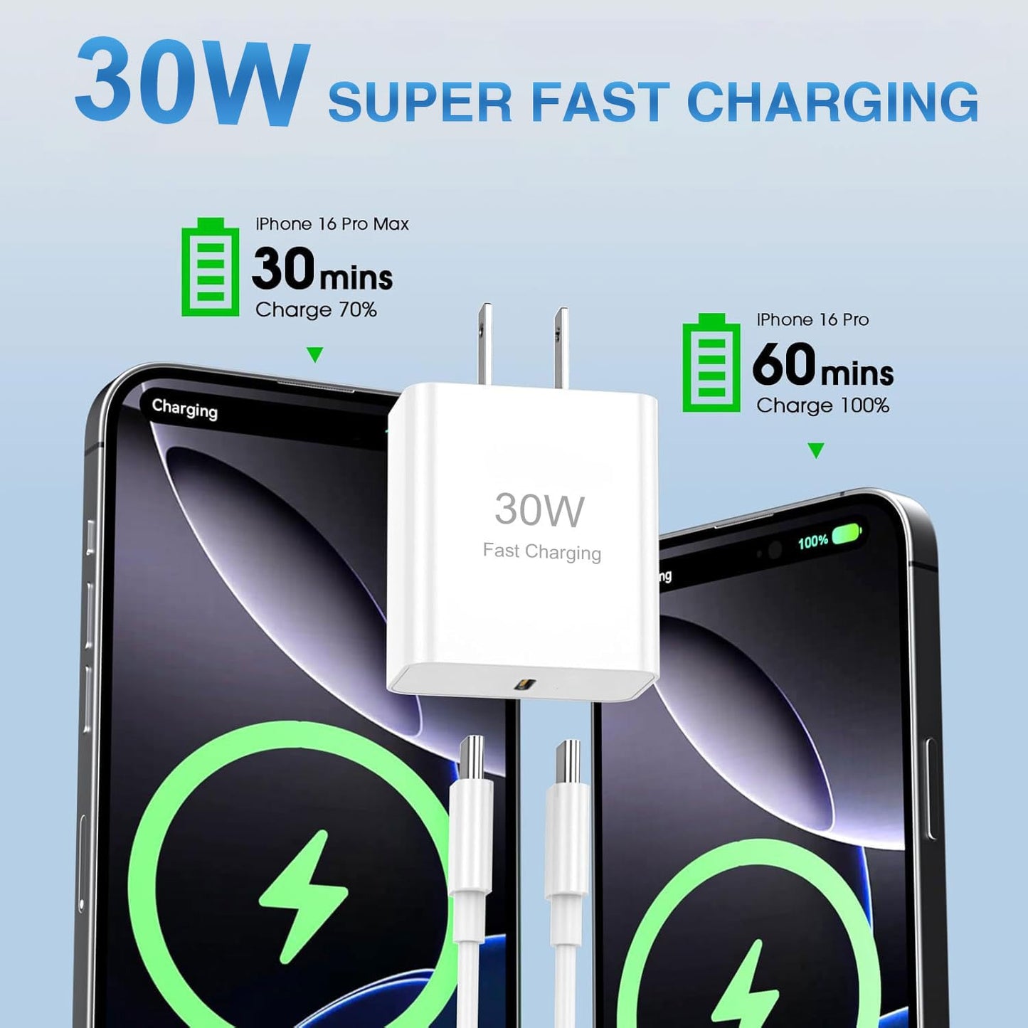 i Phone 17 Charger, 30W USB C Charger, 3Pack Type C Fast Wall Charge Power Adapter with 6FT USB-C to C Cable for i Phone 17 Pro Max/17