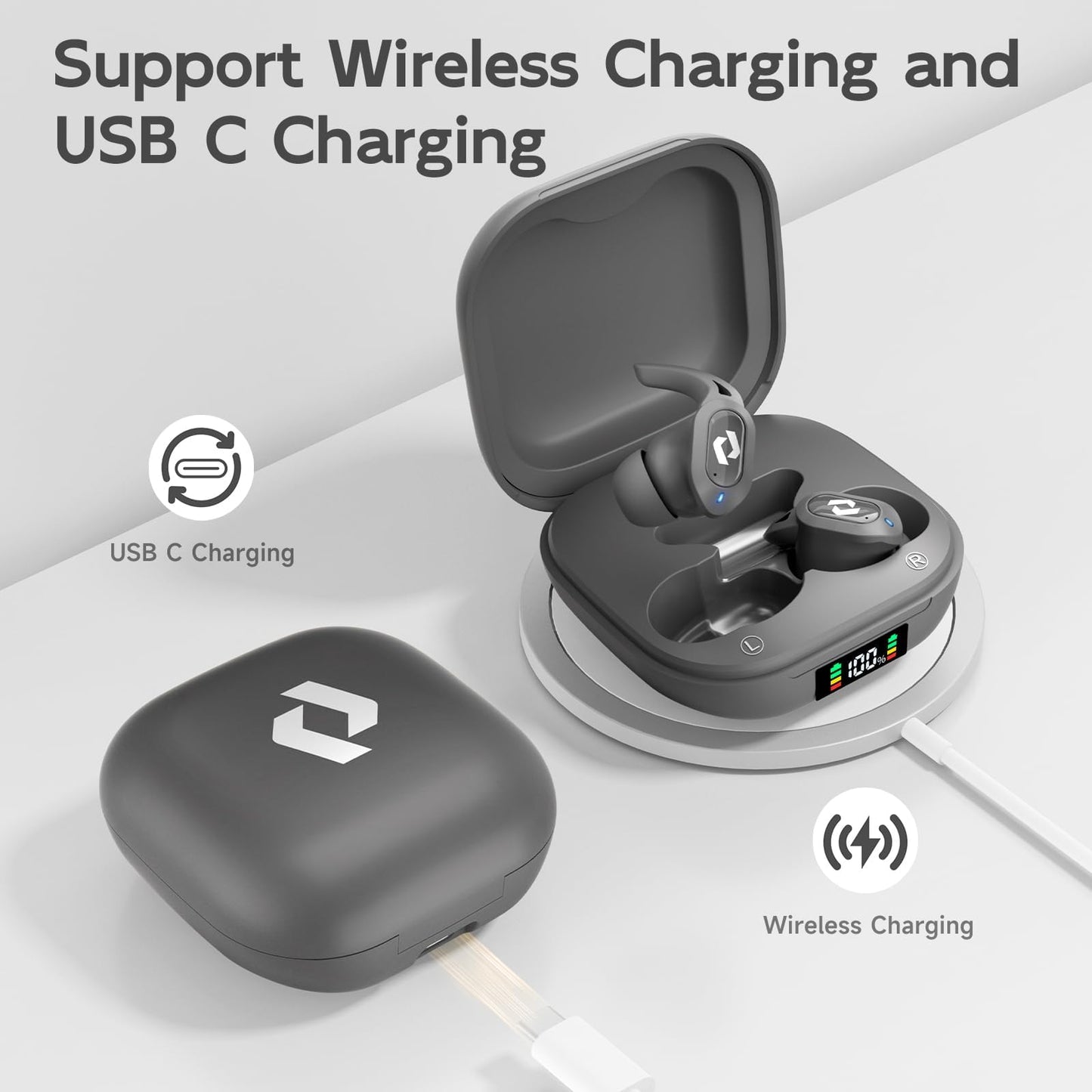 Wireless Ear buds Bluetooth Earbuds Wireless Charging Case Waterproof Headphones Built in Microphone Stereo Bass 64H Playback LED Power Display