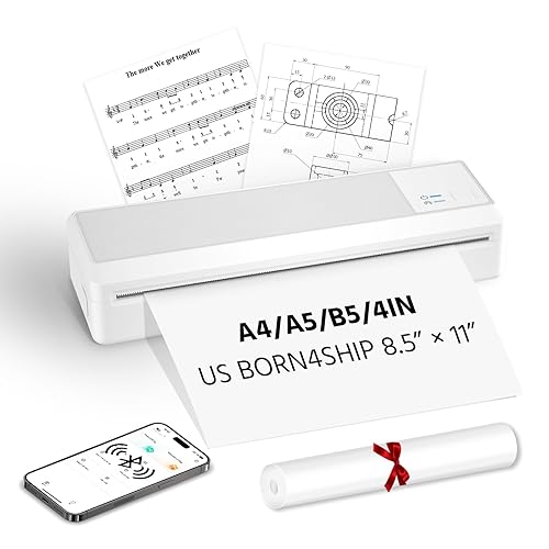 BORN4SHIP Portable Bluetooth Printer - Wireless Thermal Printer, Support Multi-Size Thermal Paper, Compatible with Android and iOS Phone & PC, 300DPI
