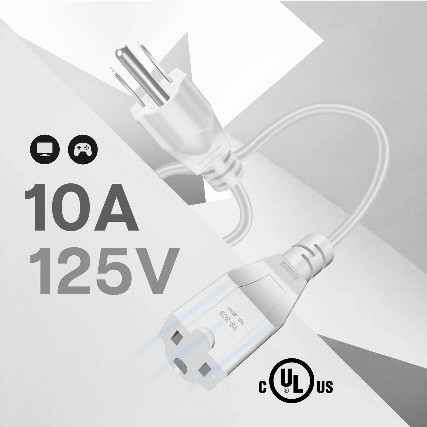 TNP Universal Power Extension Cord Cable Strip (15FT) - (2 Pack) 3 Prong Extension Cord for Outdoor & Indoor - Three Prong AC Power Extender Cable