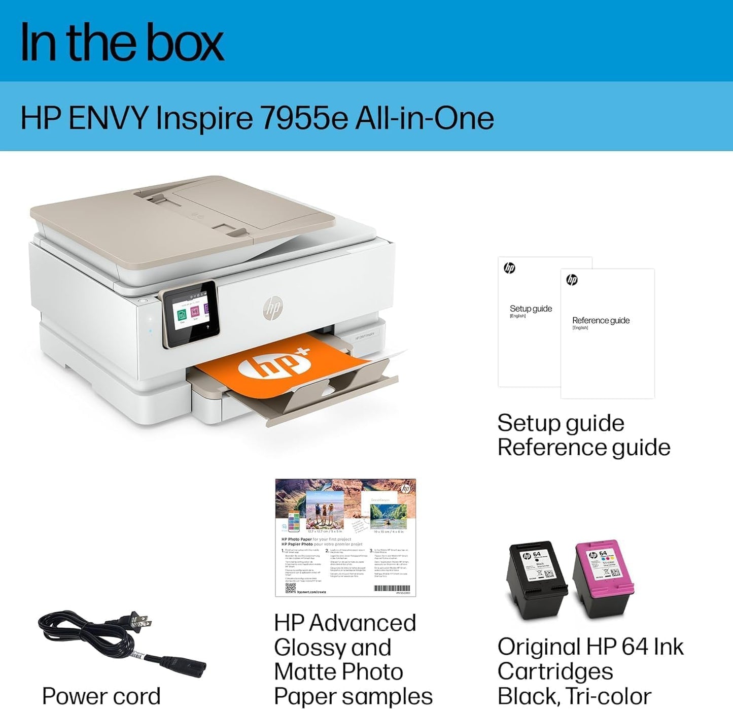 HP Envy Inspire 7955e Wireless All-in-One Inkjet Photo Printer - White, 3 Months Instant Ink & More with Optional Upgrade During Setup, Print, Copy