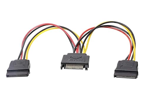 Mini Skater 7.87 Inch Length SATA Power Cable 15-Pin Male to 2 x 15-Pin Female Power Extension SATA Y Splitter Cable Adapter Line for Chassis and Hard