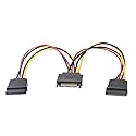 Mini Skater 7.87 Inch Length SATA Power Cable 15-Pin Male to 2 x 15-Pin Female Power Extension SATA Y Splitter Cable Adapter Line for Chassis and Hard
