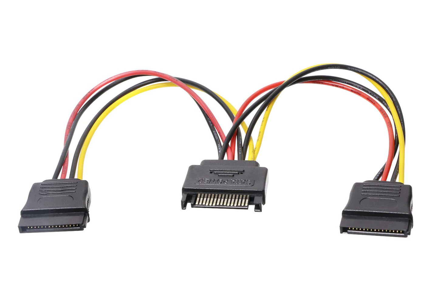 Mini Skater 7.87 Inch Length SATA Power Cable 15-Pin Male to 2 x 15-Pin Female Power Extension SATA Y Splitter Cable Adapter Line for Chassis and Hard