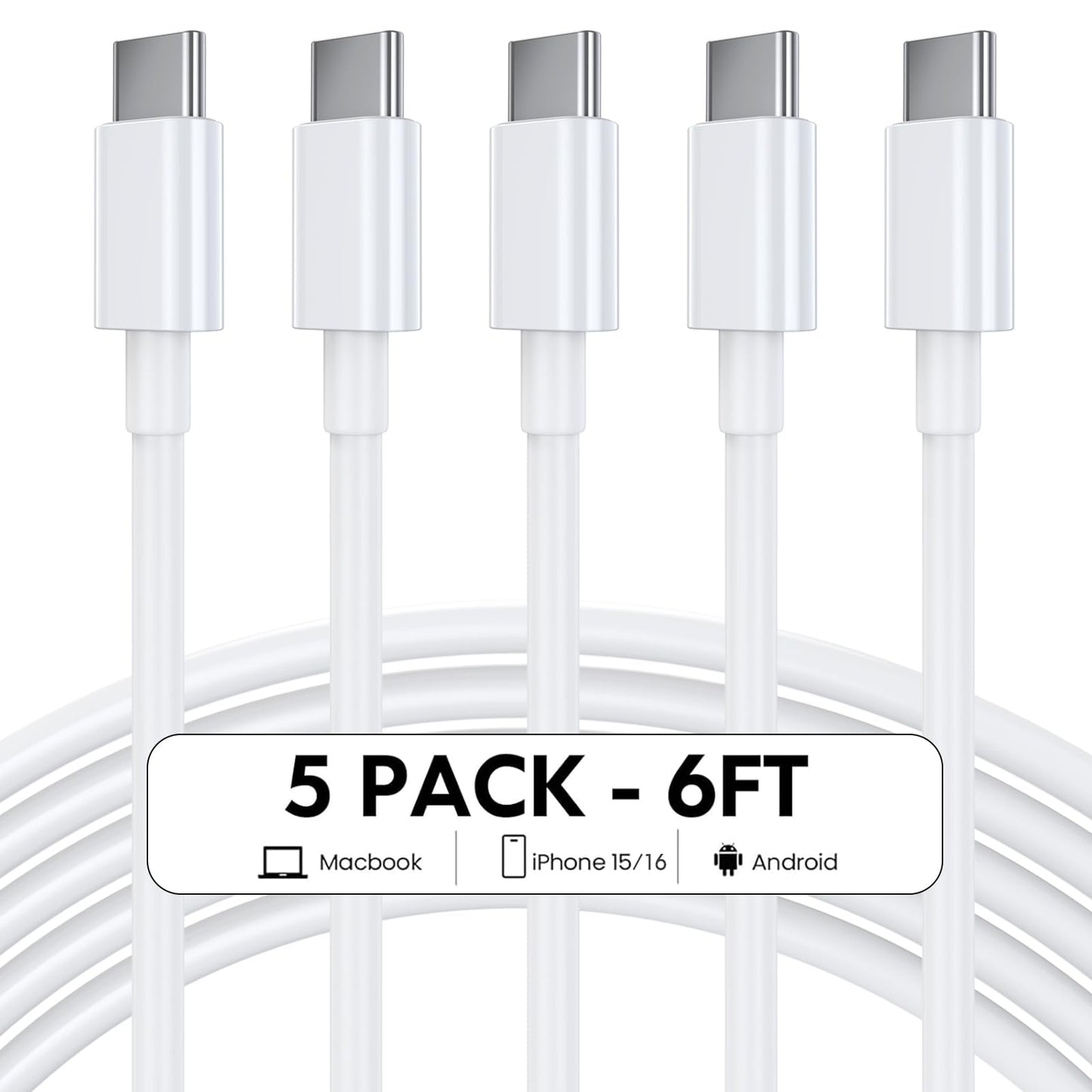 ZCSSQZ USB C to USB C Cable, 60W 6 FT USB Type C Fast Charging Cable for iPhone 16/16 Plus/16 Pro Max/15/15 Plus/15 Pro Max, MacBook Pro, iPad Pro