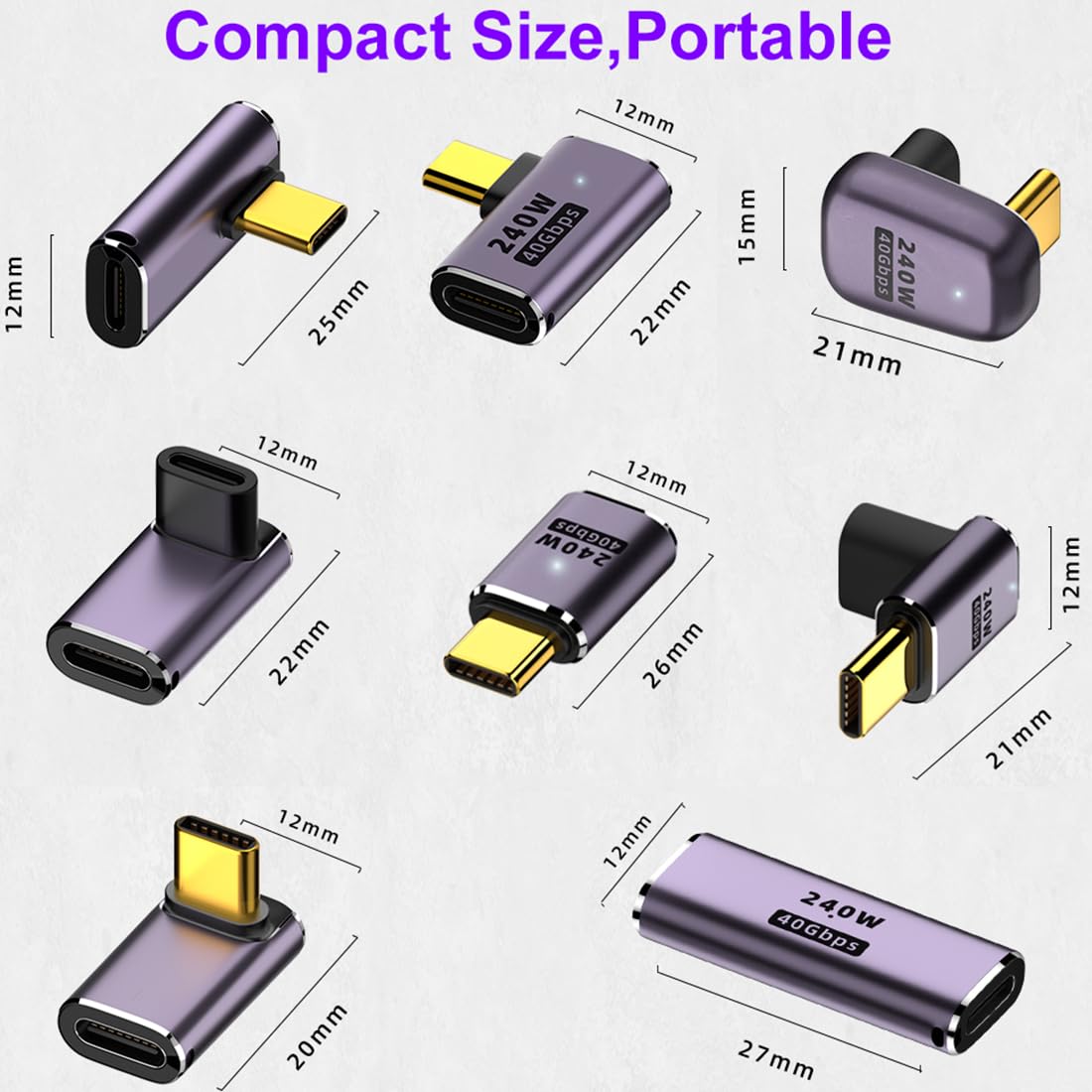 8 Pack USB C Adapter 240W 40Gbps 8K 60Hz, 90 Degree Right Angle, Straight, U Shape, Female to Male, Female to Female USB C Extender for Steam Deck…