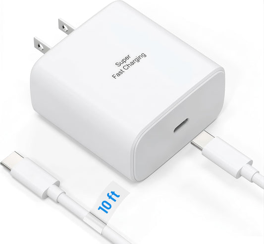 TT&C 45W USB-C Wall Charger with 10ft Extra-Long Cable | Fast Charging Power Adapter for Samsung Galaxy S26, S25, S24 & iPhone 17/16/15 Extended Reach