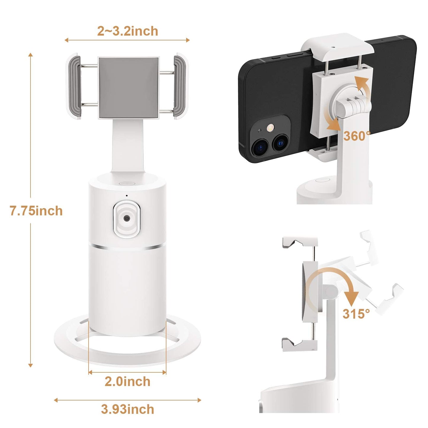 Auto Tracking Phone Holder,360° Rotation Face Body Track Mount,Tracking Tripod for Vlog Shooting Live Streaming,Build-in Battery,No APP