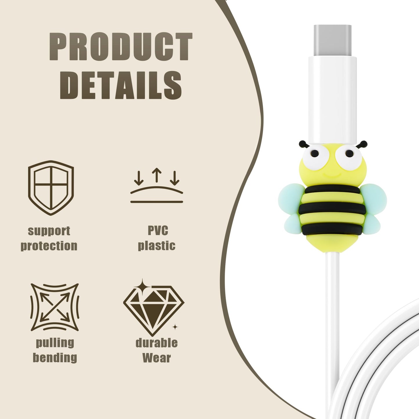 CAIRIAC Phone Charger Protector Cute Animal USB Charger Cable Protectors for Charger, Data Cable Protector Gifts Charger Cable Saver Charging Cable