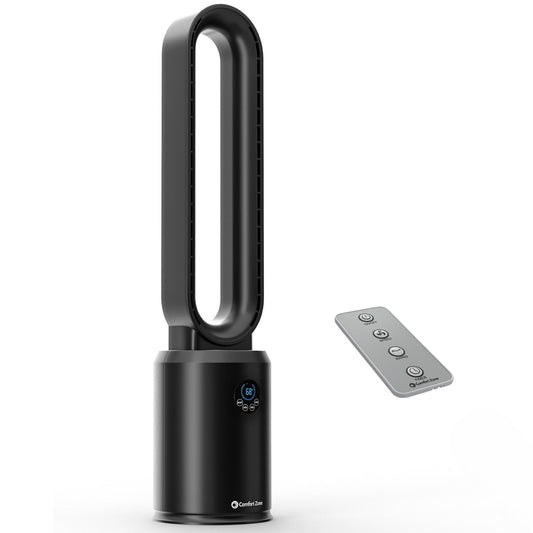 Comfort Zone 40-Inch Bladeless Tower Fan for Bedroom - Quiet Standing Fan with Remote Control, 9H Timer & Wide Area Oscillation - Turbocharged Airflow