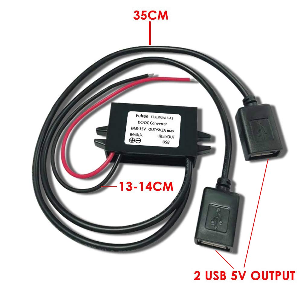 SSLHONG Waterproof DC Converter 12V 24V to 5V 3A/15W Dual USB Power Adapter 12V to 5V Step Down Voltage Regulator Charge for Samsung Galaxy, iPad…