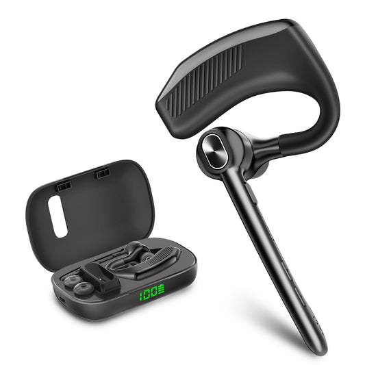 Bluetooth Headset Wireless Earpiece Microphone 180H Playtime 1000mAh Wireless Charging Case Handsfree Single Ear Headset LED Display for iPhone