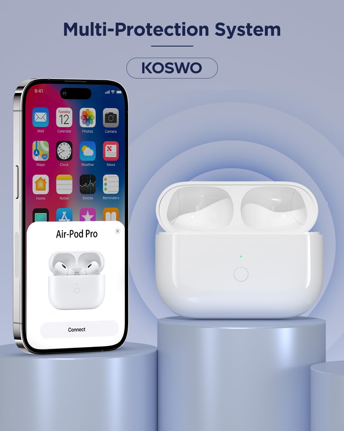 Wireless Charging Case Replacement for AirPods Pro 2nd/1st Generation, 600mAh Wireless Charger Case with Bluetooth Pairing Sync Button, 15-Min Fast