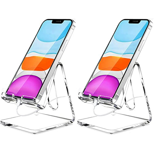 Crpich Acrylic Cell Phone Stand, Portable Phone Holder, Clear Phone Stand for Desk, Compatible with Phone16 15 14 13 12 Pro Max 11 Xr Plus SE, Switch