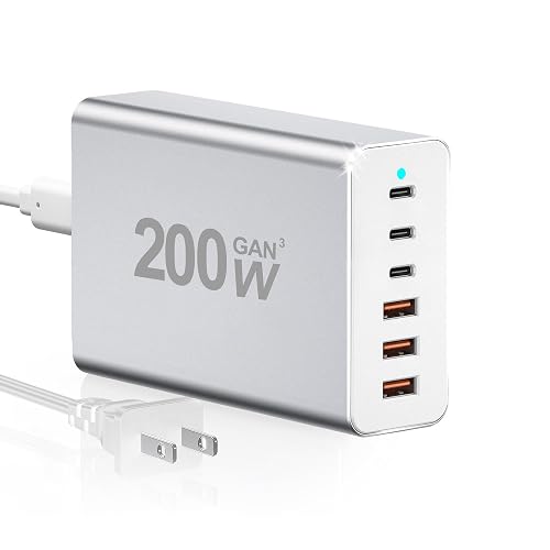 USB C Charger Block, 200W 6 Port Type C Charging Station Hub Block Cube, Wall Charger Adapter Plug for iPad iPhone 17 16 15 14 13 12 Pro Max Pixel