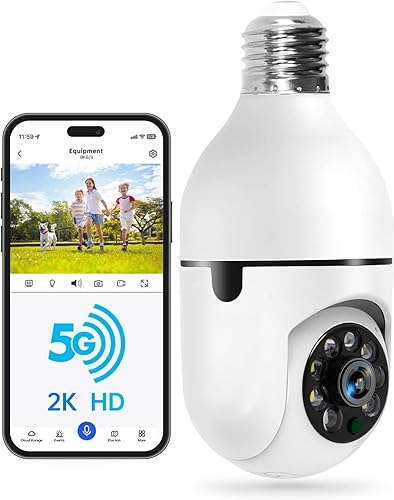 WESECUU Light Bulb Security Camera -5G& 2.4GHz WiFi 2K Security Cameras Wireless Outdoor Motion Detection and Alarm,Two-Way Talk,Color Night