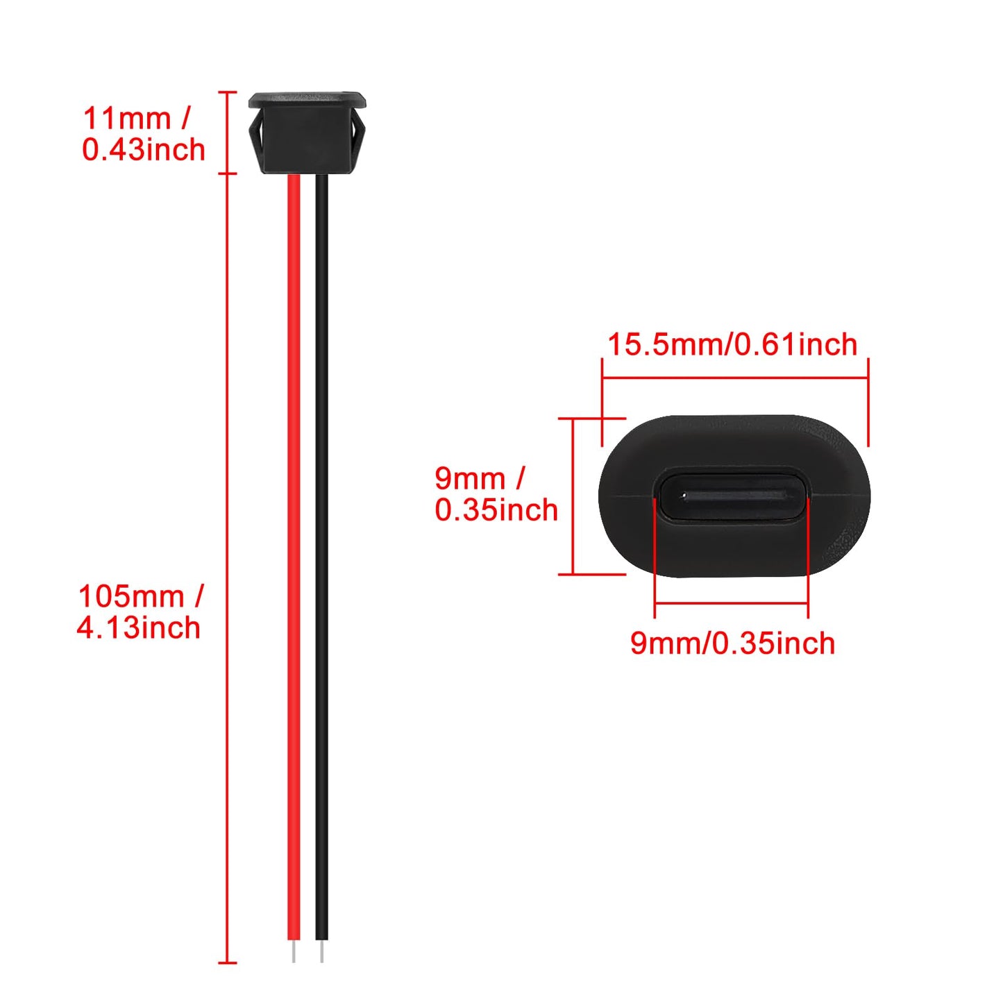 XIITIA 8pcs Type-C Female Chassis Waterproof 2P Solder Wire Type USB C Pigtail Cable Extension Power Cable USB-C Plug to 2 Pin Bare Wire Open End
