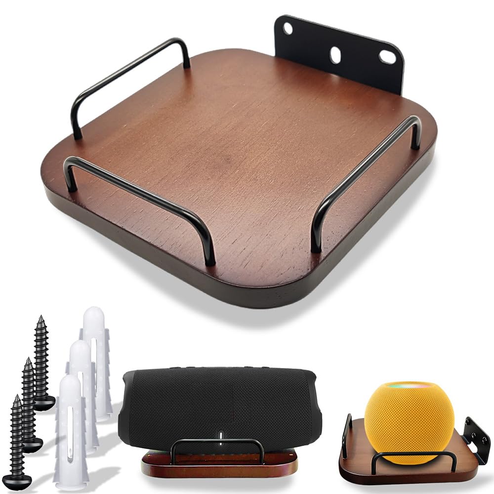 Universal speaker wall mount for roku speaker,homepod 2nd,adjustable real wood wall bracket holder shelves for homepod mini,homepod 2nd,Bose,JBL