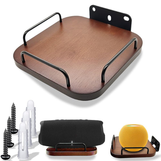 Universal speaker wall mount for roku speaker,homepod 2nd,adjustable real wood wall bracket holder shelves for homepod mini,homepod 2nd,Bose,JBL