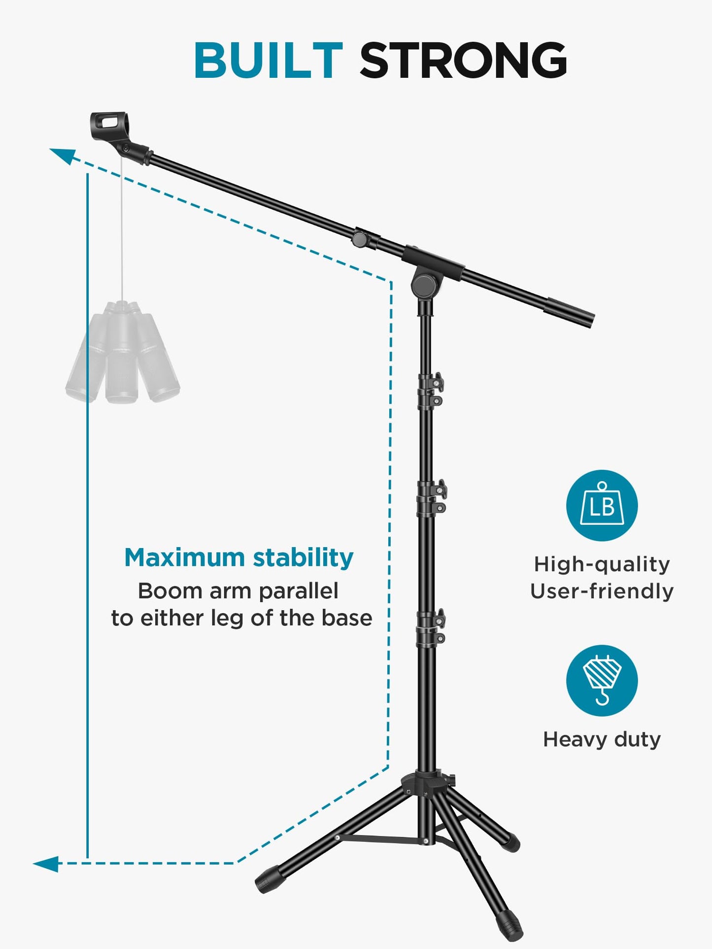 InnoGear Microphone Stand, Tripod Boom Arm Floor Mic Stand Height Adjustable Heavy Duty with Carrying Bag 2 Mic Clips 3/8" to 5/8" Adapter for Singing