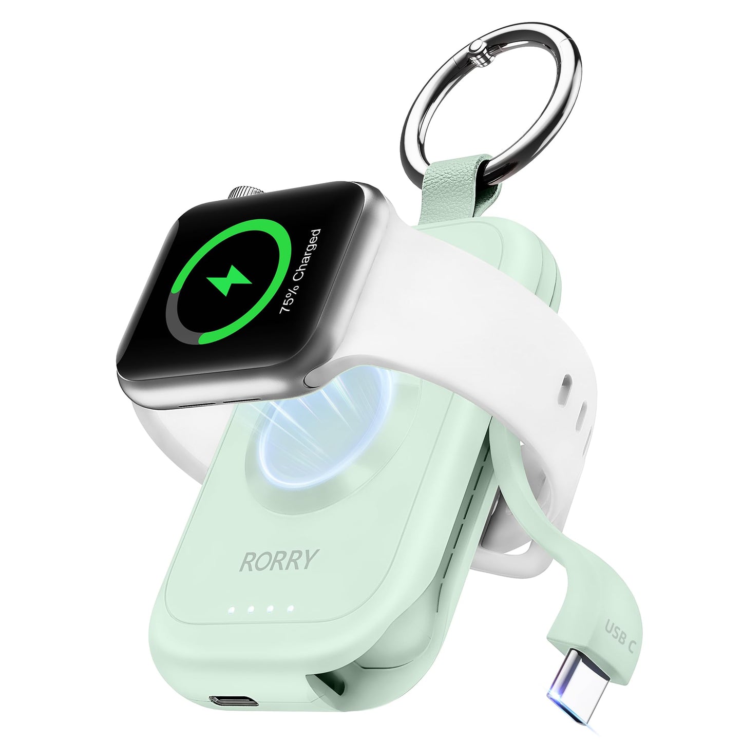 RORRY CharmGo Charger for Apple Watch Series 10, 2500mAh Fast Charging Portable Charger for iWatch, Travel Charger with Built-in USB C Cable for Apple