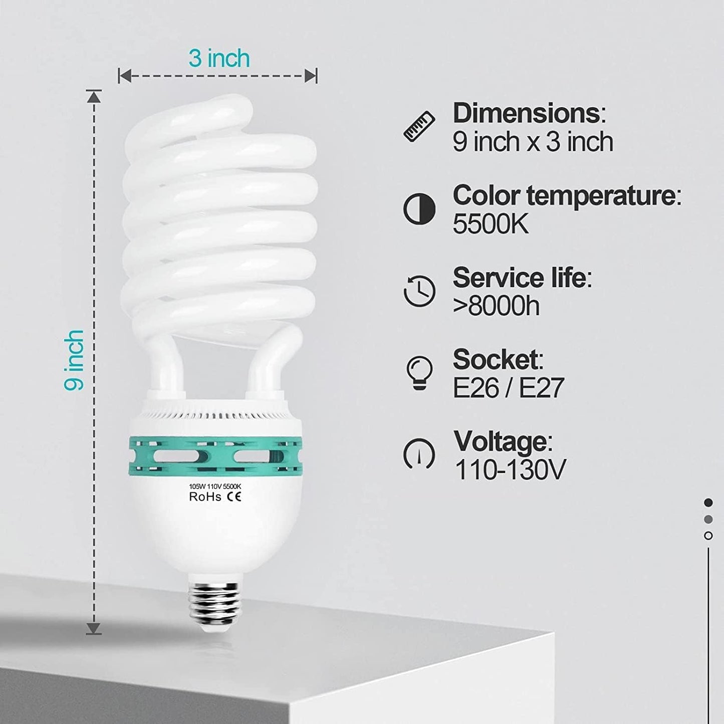 EMART Full Spectrum Light Bulb, 105W Spiral CFL 5500k Daylight for Softbox Lighting Kit, Replacement Lamp for Photography Photo Video Studio