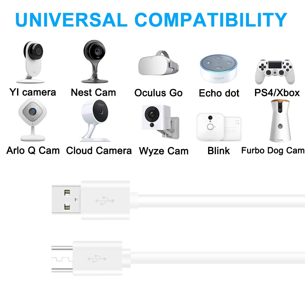 SCOVEE 10ft 3 Pack Power Extension Cable for Wyze Cam v2 v3,WyzeCam Pan,Oculus Go,Yi Camera,Yi Dome Home,Blink Camera,Indoor Nest-Cam,Kasa, Micro USB